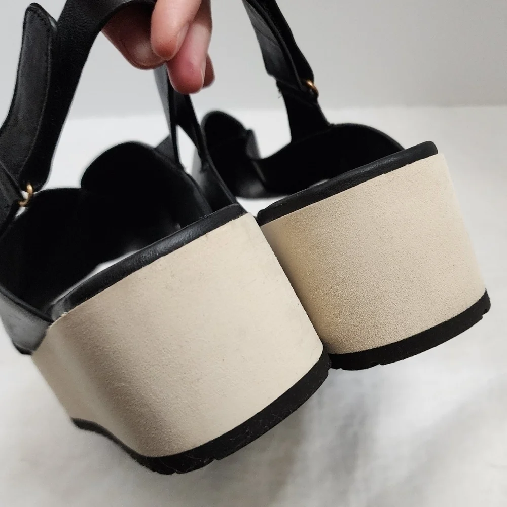 Vince Black Leather Jenaya Platform Slingback Sandals